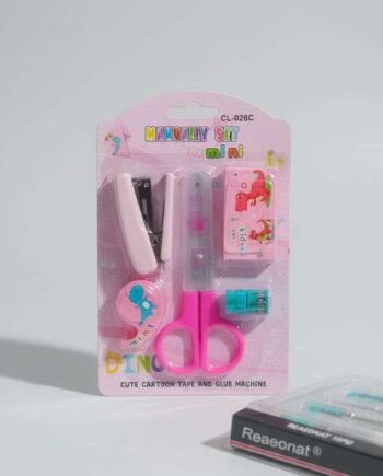 5-in-1 Cute Cartoon Mini Stationery Set – Portable DIY Kit with Stapler, Scissors, Tape & More (Dino Edition)