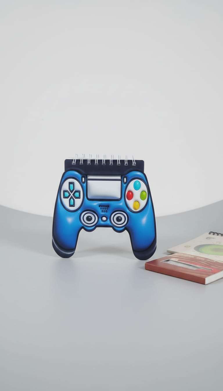 Gamer Controller Shaped Mini Notebook – Blue 3D-Effect Spiral Notepad for Gaming Enthusiasts & Students