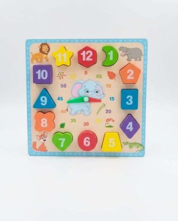 Wooden Educational Elephant Clock – Montessori Shape Sorter & Time Learning Toy for Toddlers