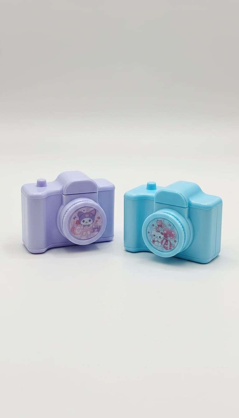 Kawaii Camera Double Pencil Sharpener – Dual-Hole Manual Sharpener with Large Shavings Reservoir & Cute Character Design