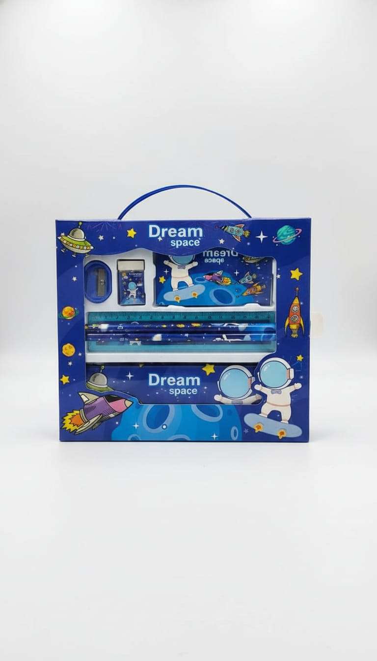 Dream Space Stationery Gift Set – Complete 7-Piece Astronaut Themed School Kit with Pencil Case, Ruler & Accessories