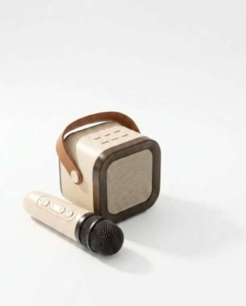 Vintage Retro Mini Karaoke Machine – Portable Bluetooth Speaker with Wireless Microphone  – Cream & Walnut