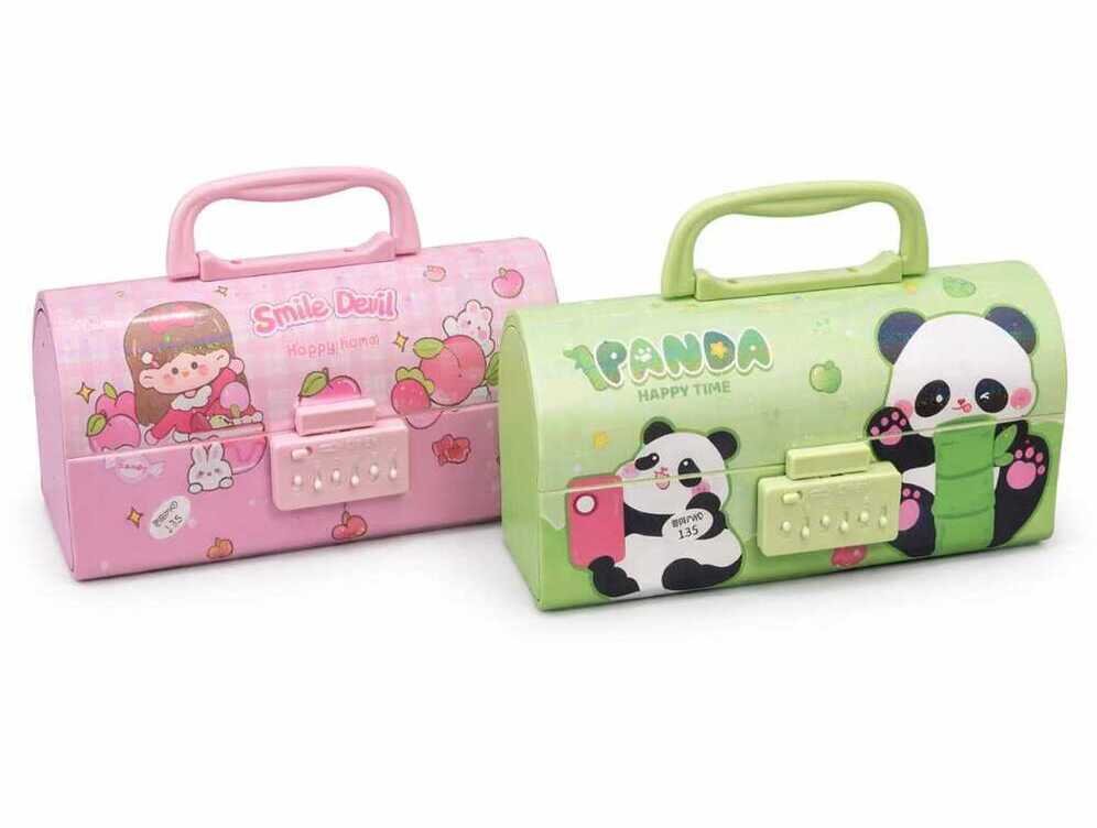 Kids' Password Lock Pencil Case - Multi-Layer Stationery Box with Handle & Dual Compartments