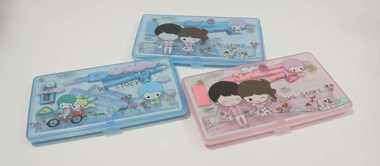 Kids' Mathematical Geometry Set with Hard Case – "Love Story" Theme (8-Piece Set)