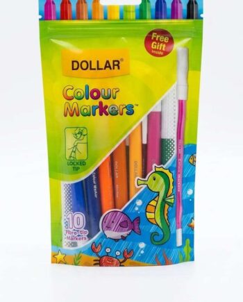 Dollar Colour Markers Set of 10 – Locked Tip Fibre-Tip Pens with Free Gift