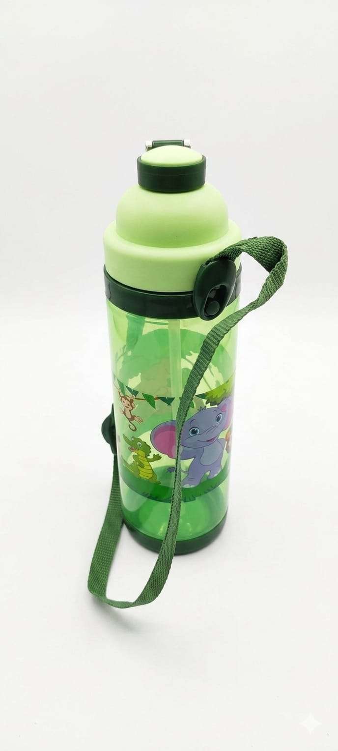 Kids' Safari Adventure Water Bottle – Leak-Proof 500ml Sipper with Adjustable Carry Strap (Green)