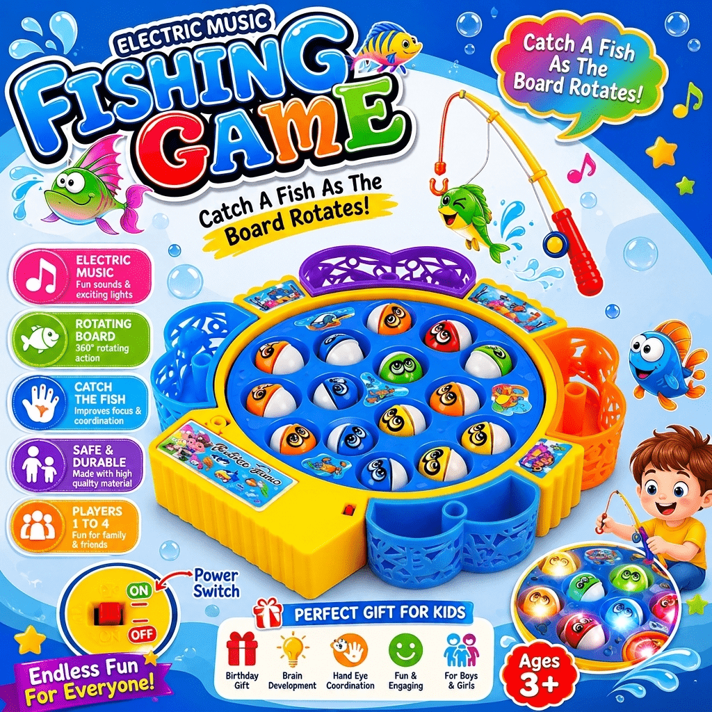 Electric Rotating Musical Fishing Game Toy for Kids
