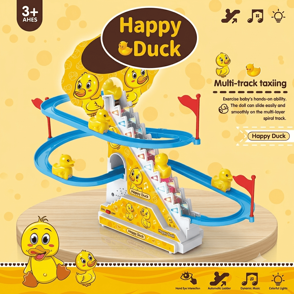 Happy Duck Musical Automatic Stair-Climbing Track Toy (With 3 Ducklings