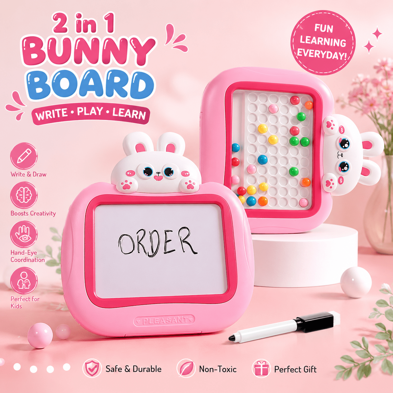 2 in 1 bunny white board